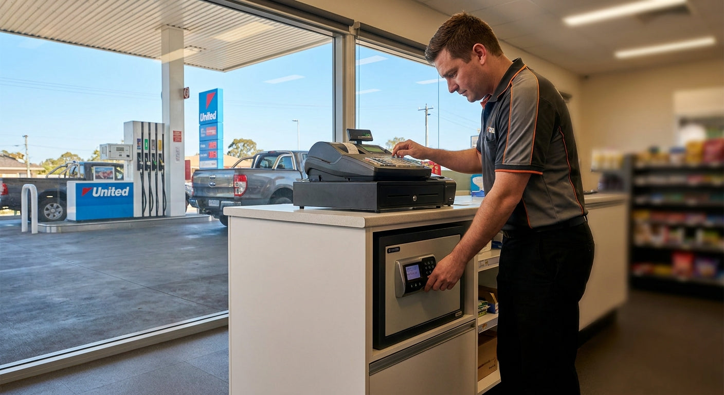 Cash management safes for petrol stations