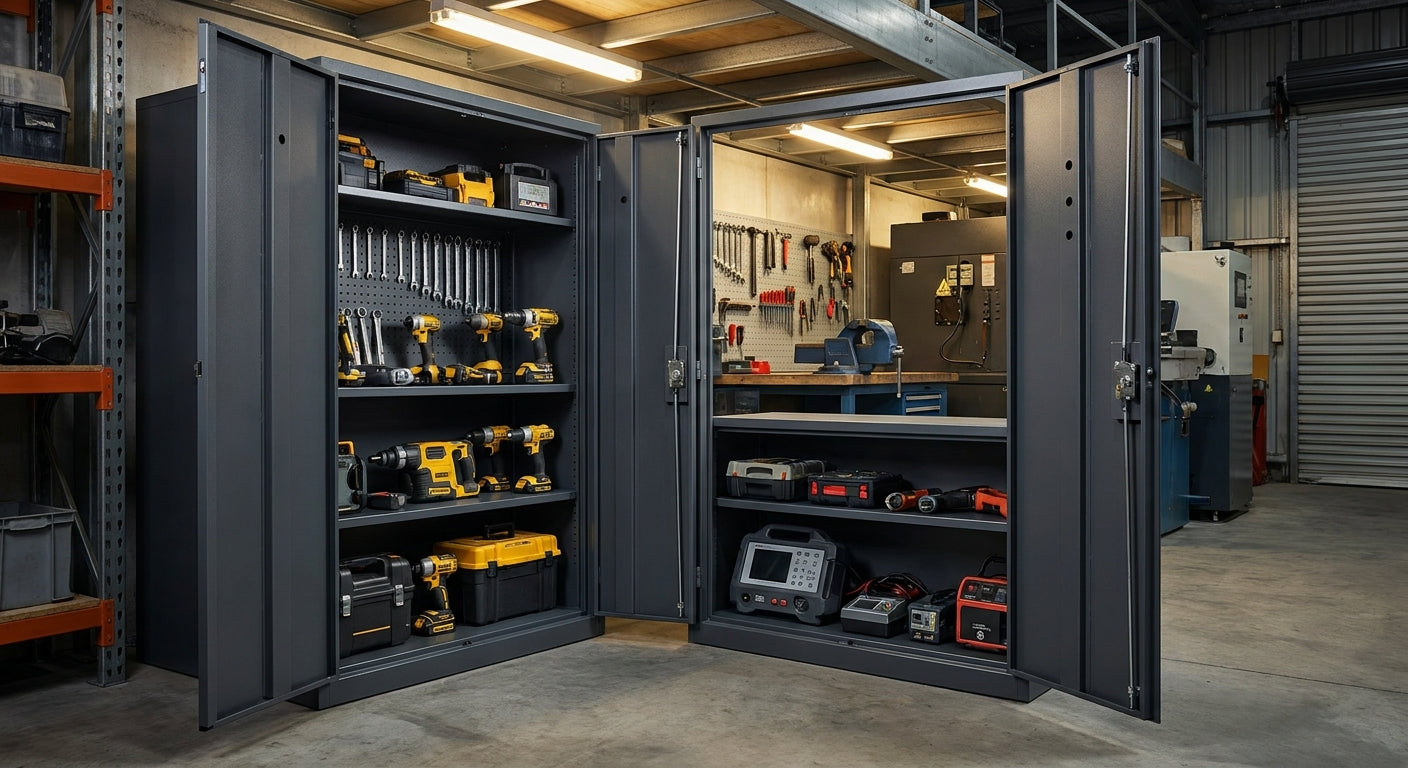 Security cabinets for tool and equipment storage