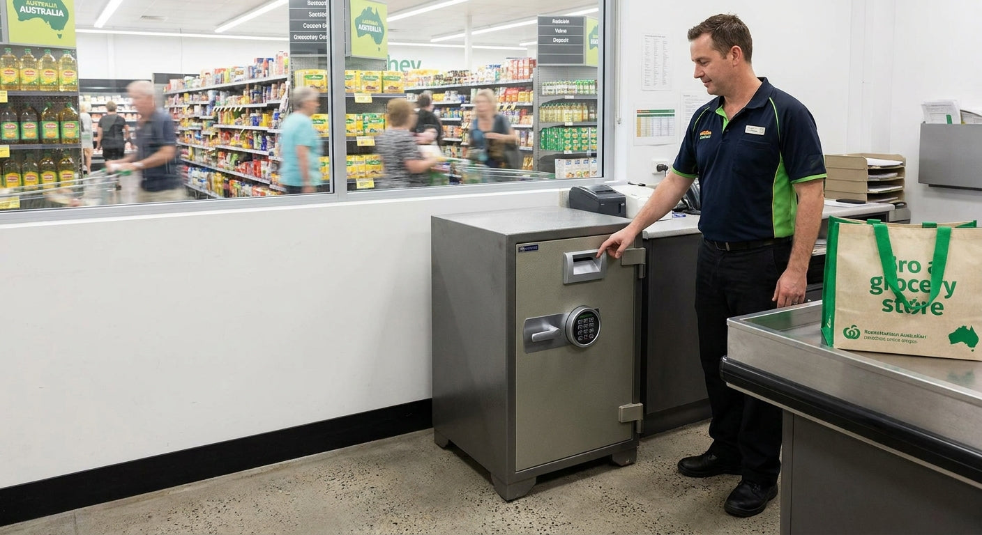 Cash handling safes for supermarkets and grocery stores