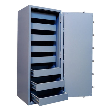 Secuguard SD4E drug safe open with eight adjustable pull-out drawers